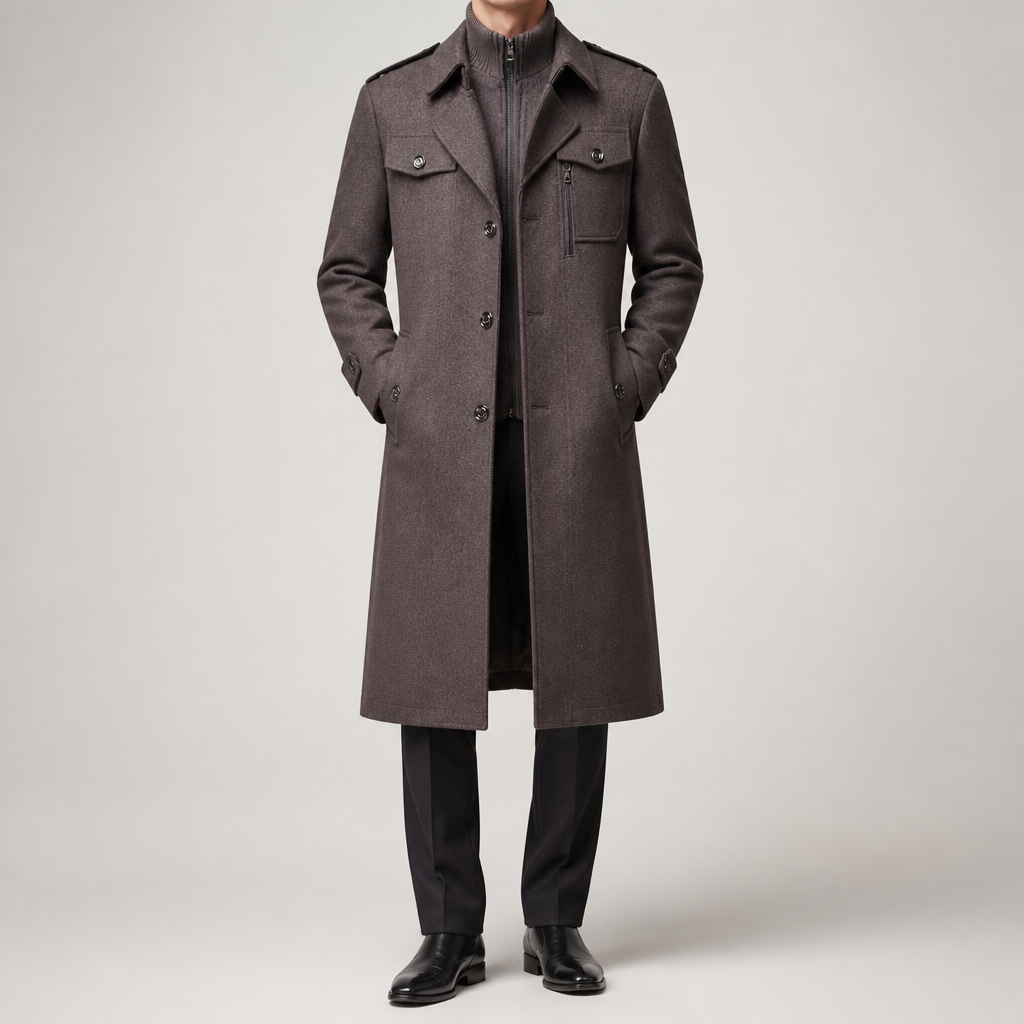 Morris | Mens Wool Blend Double Collar Business Winter Overcoat, Coffee
