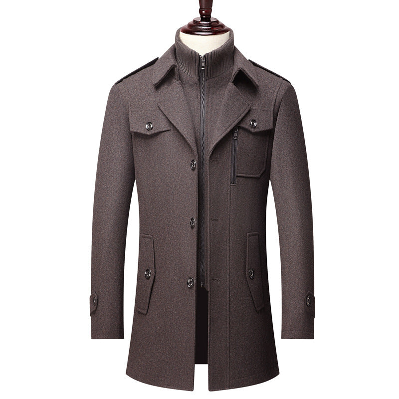 Morris | Mens Wool Blend Double Collar Business Winter Overcoat, Coffee