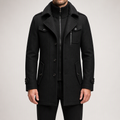 Morris | Mens Wool Blend Double Collar Business Winter Overcoat, Black