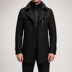 Morris | Mens Wool Blend Double Collar Business Winter Overcoat, Black