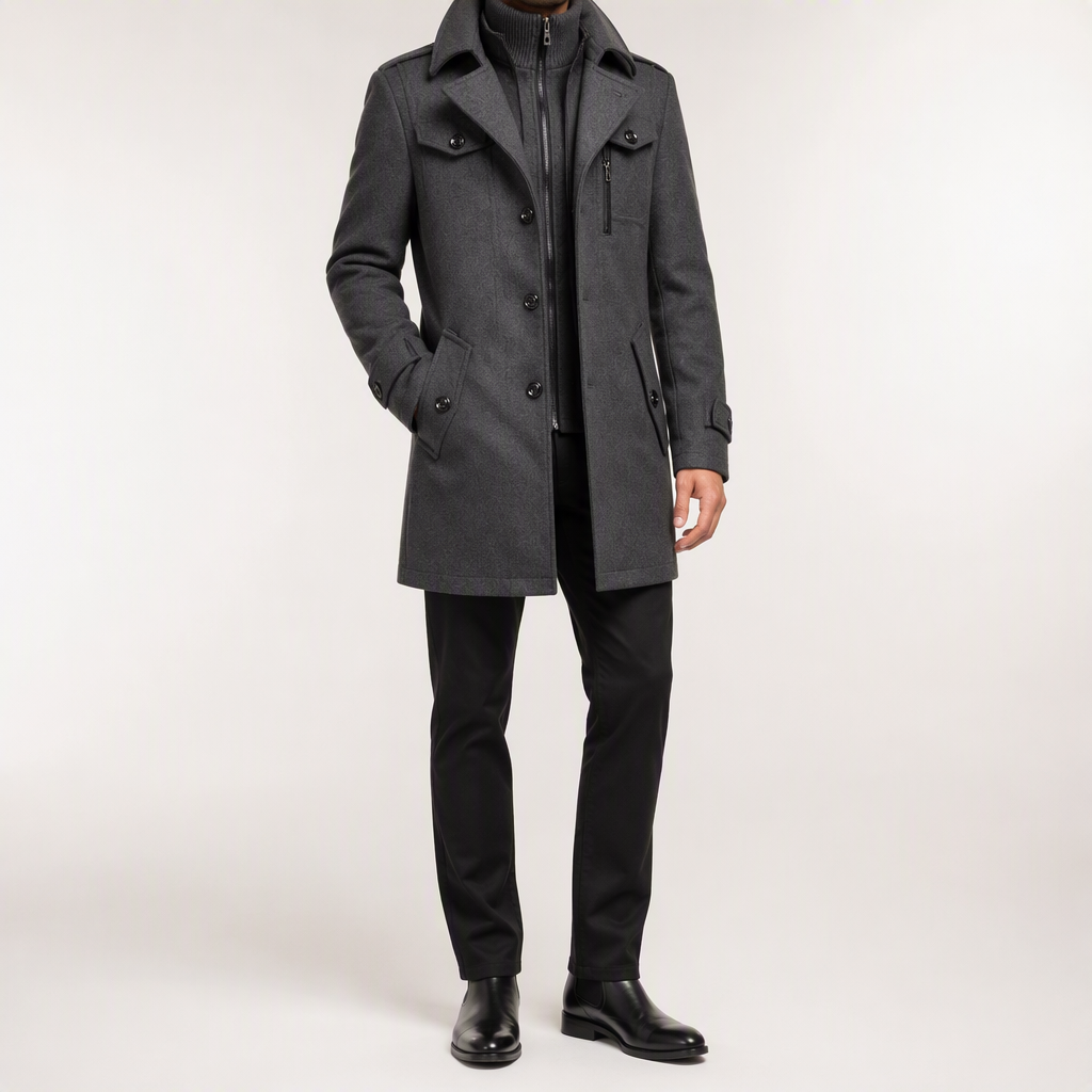 Morris | Mens Wool Blend Double Collar Business Winter Overcoat, Grey