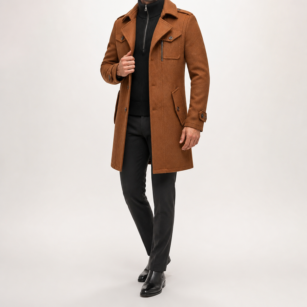 Morris | Mens Wool Blend Double Collar Business Winter Overcoat, Camel