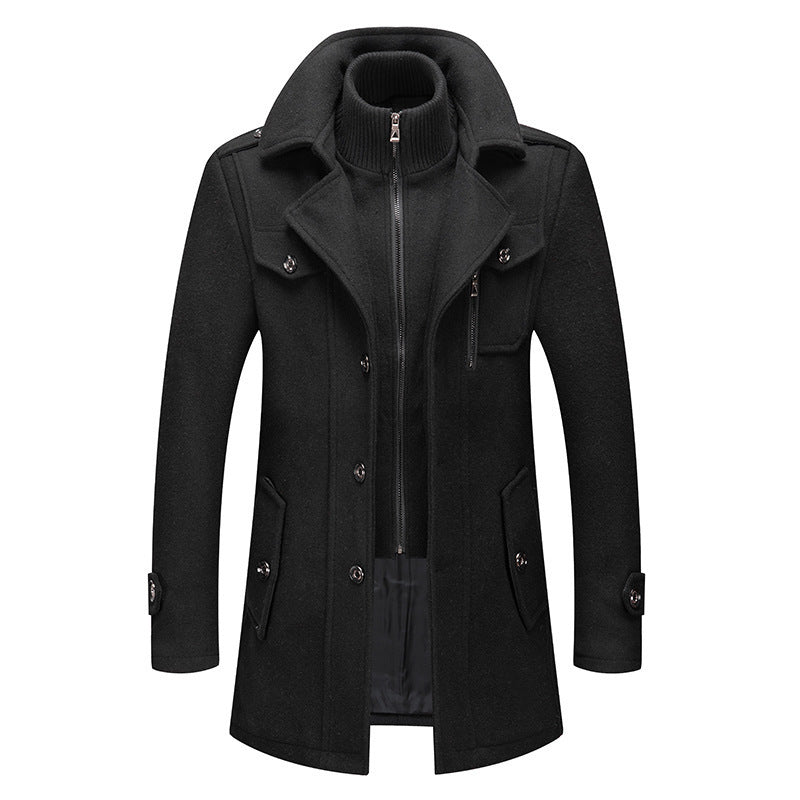 Morris | Mens Wool Blend Double Collar Business Winter Overcoat, Black