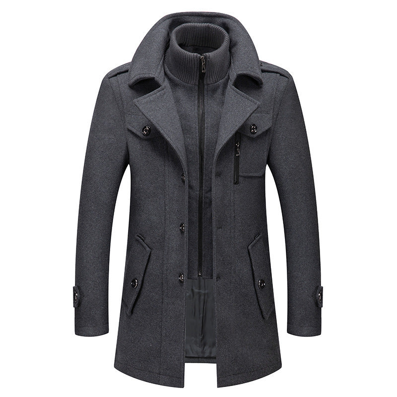 Morris | Mens Wool Blend Double Collar Business Winter Overcoat, Grey
