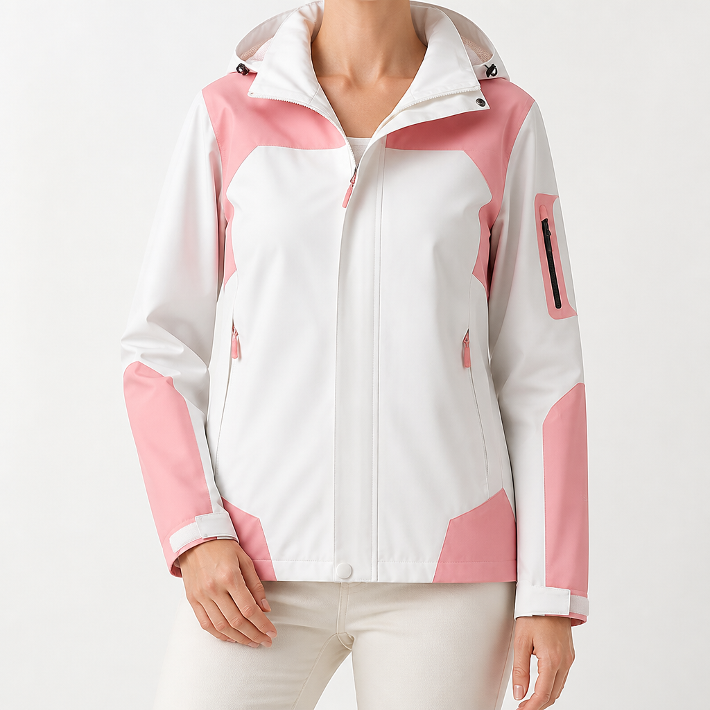 Myra | Womens Waterproof Windproof Packable Windbreaker Rain Jacket, Pink White