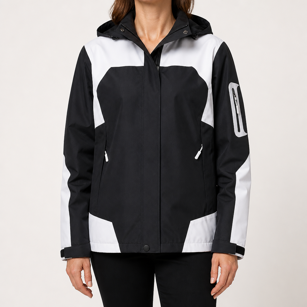 Myra | Womens Waterproof Windproof Packable Windbreaker Rain Jacket, Black White 2