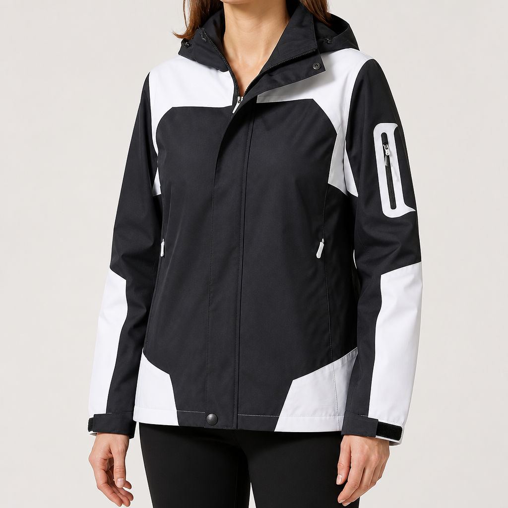 Myra | Womens Waterproof Windproof Packable Windbreaker Rain Jacket, Black White