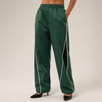 Nadia | Womens Wide Leg Straight Casual Elastic Waist Trousers, Olive Green