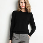 Nadia | Womens Round Neck Long Sleeve Knitted Jumper - Black