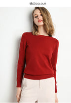Nadia | Womens Round Neck Long Sleeve Knitted Jumper - Cherry Red