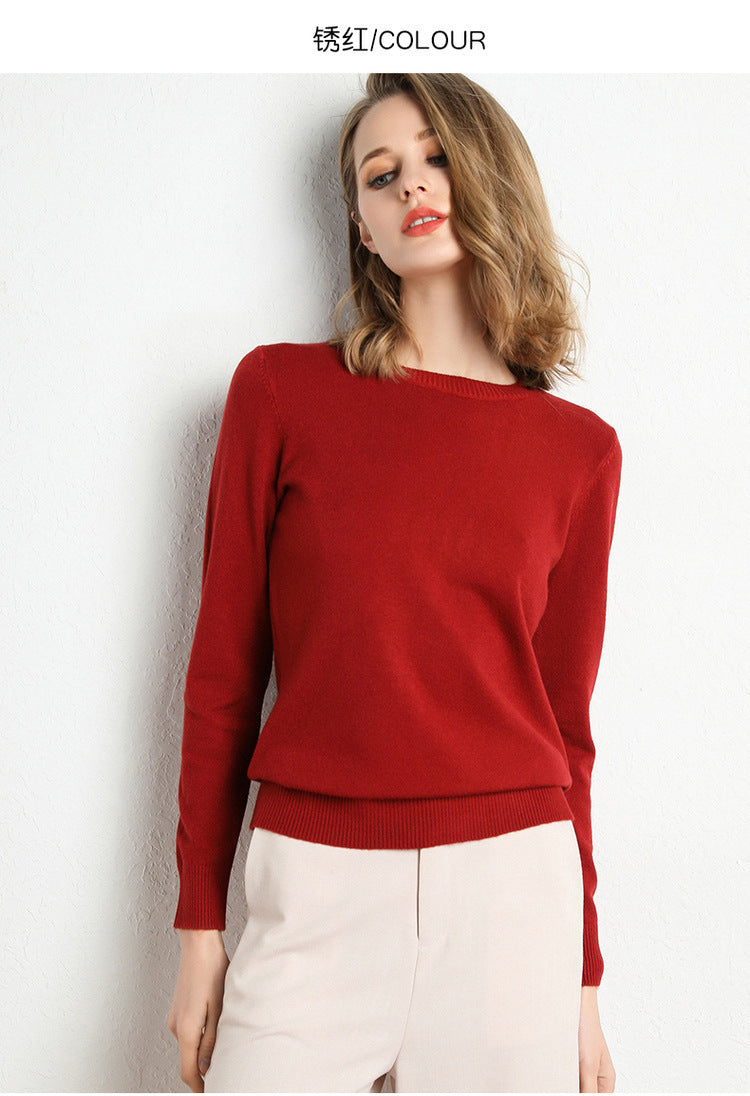 Nadia | Womens Round Neck Long Sleeve Knitted Jumper - Cherry Red