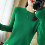 Nadia | Womens Round Neck Long Sleeve Knitted Jumper - Emerald