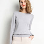 Nadia | Womens Round Neck Long Sleeve Knitted Jumper - Grey