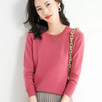 Nadia | Womens Round Neck Long Sleeve Knitted Jumper - Raspberry Red