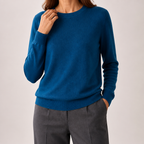 Nadia | Womens Round Neck Long Sleeve Knitted Jumper, Seaweed Blue