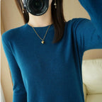 Nadia | Womens Round Neck Long Sleeve Knitted Jumper - Seaweed Blue