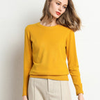 Nadia | Womens Round Neck Long Sleeve Knitted Jumper - Turmeric