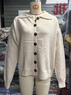 Nancy | Womens Button Knit Sweater Cardigan, Apricot