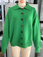 Nancy | Womens Button Knit Sweater Cardigan, Emerald Green