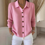 Nancy | Womens Button Knit Sweater Cardigan, Pink