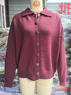 Nancy | Womens Button Knit Sweater Cardigan, Wine Red