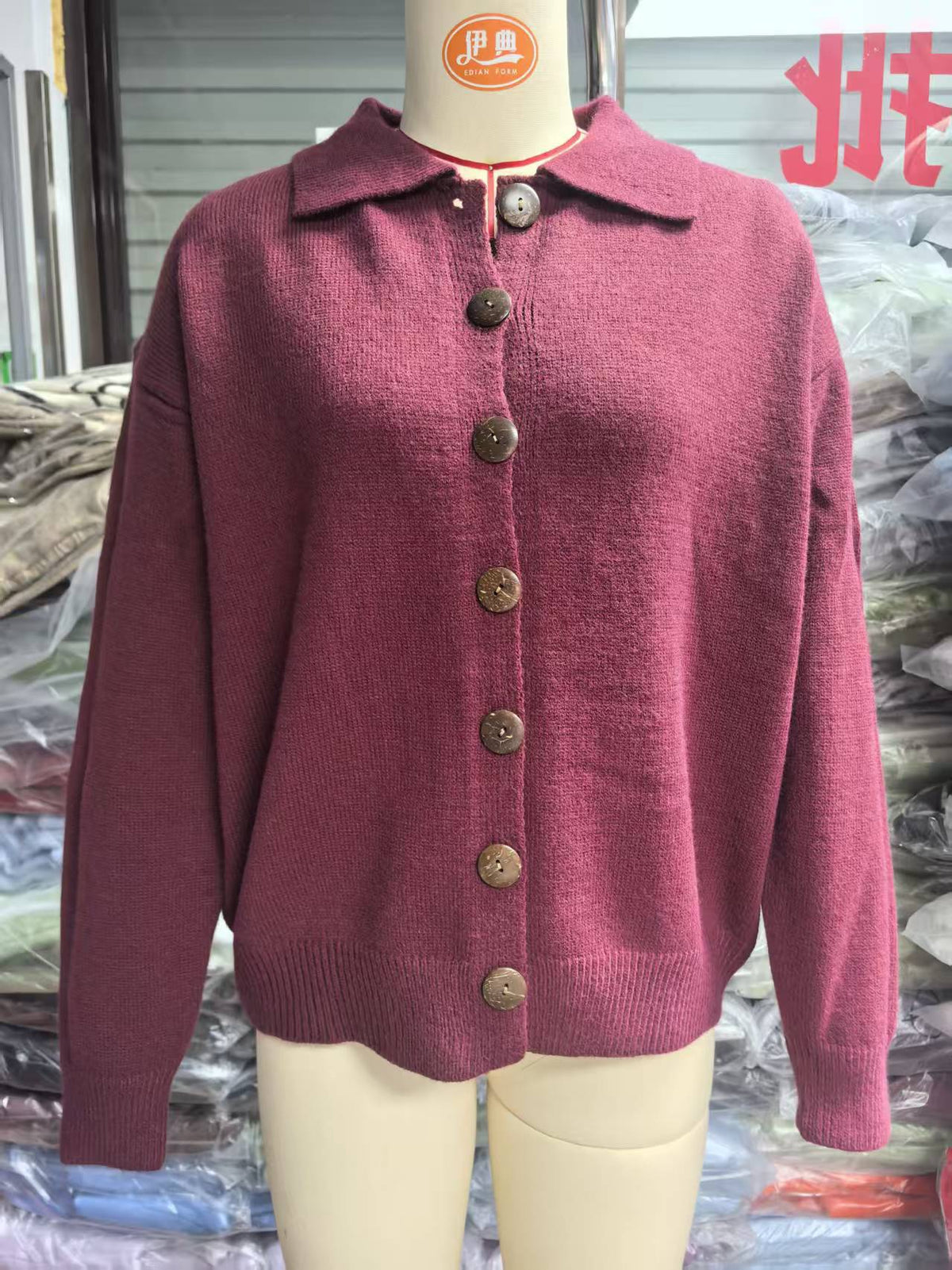 Nancy | Womens Button Knit Sweater Cardigan, Wine Red