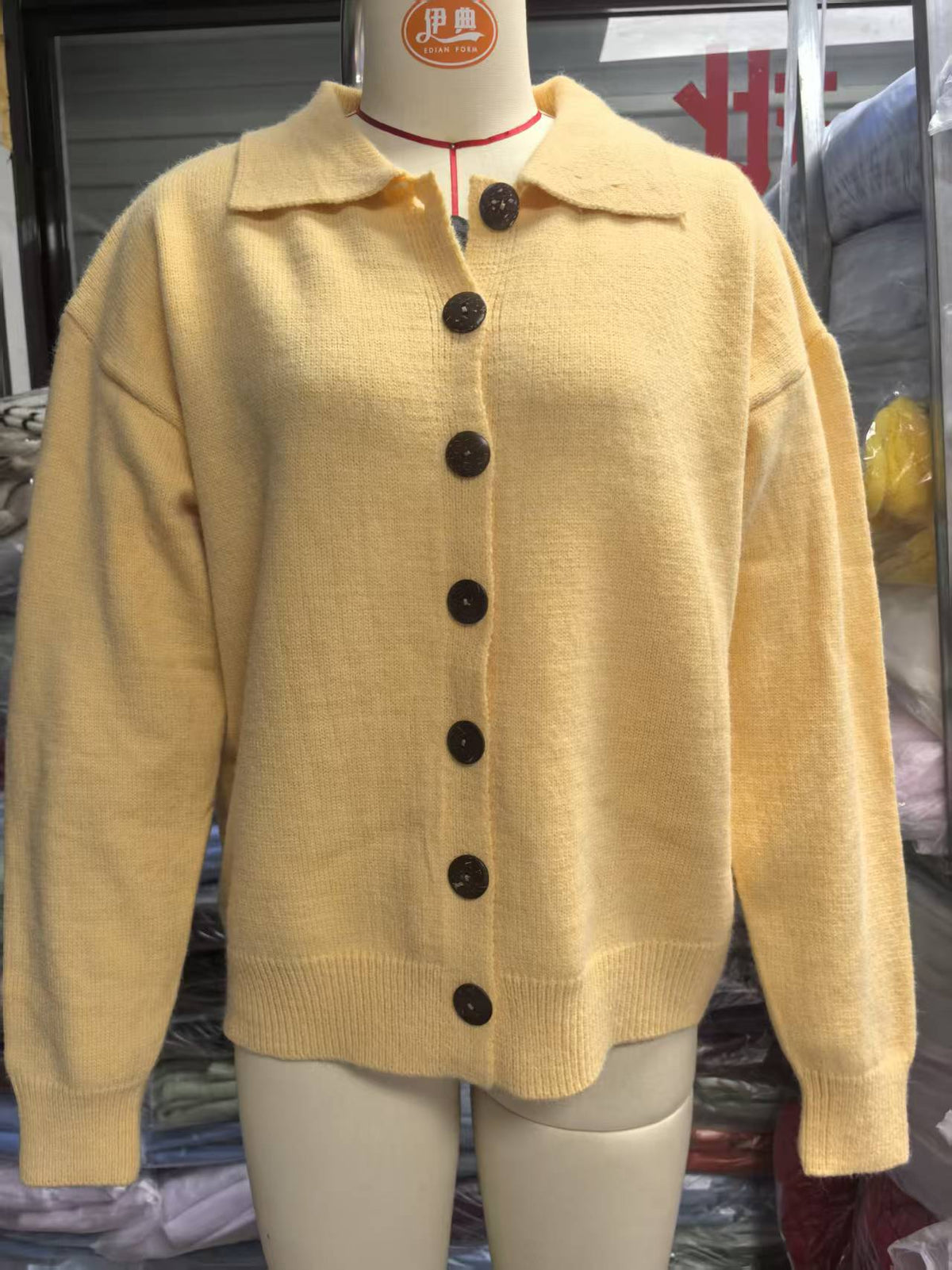 Nancy | Womens Button Knit Sweater Cardigan, Yellow