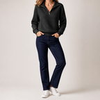 Nanette | Womens Quarter Zip Sweater Waffle Knit Longline Pullover Sweatshirt, Black