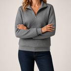 Nanette | Womens Quarter Zip Sweater Waffle Knit Longline Pullover Sweatshirt, Dark Grey
