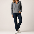 Nanette | Womens Quarter Zip Sweater Waffle Knit Longline Pullover Sweatshirt, Dark Grey