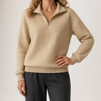 Nanette | Womens Quarter Zip Sweater Waffle Knit Longline Pullover Sweatshirt, Camel