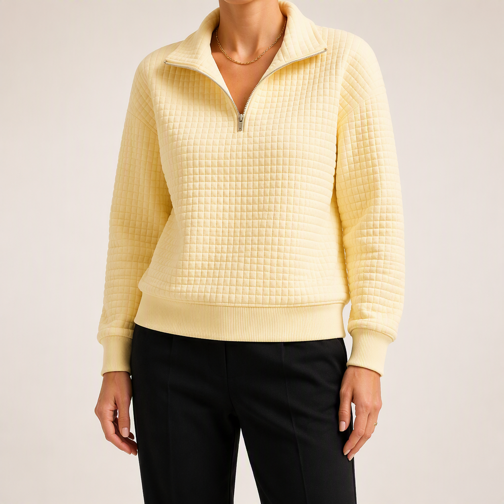 Nanette | Womens Quarter Zip Sweater Waffle Knit Longline Pullover Sweatshirt, Yellow