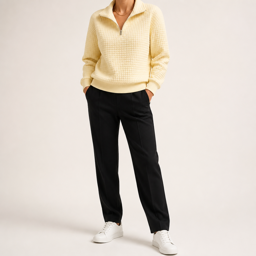 Nanette | Womens Quarter Zip Sweater Waffle Knit Longline Pullover Sweatshirt, Yellow