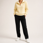 Nanette | Womens Quarter Zip Sweater Waffle Knit Longline Pullover Sweatshirt, Yellow
