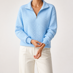 Nanette | Womens Quarter Zip Sweater Waffle Knit Longline Pullover Sweatshirt, Sky Blue