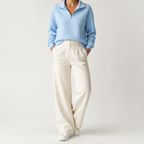Nanette | Womens Quarter Zip Sweater Waffle Knit Longline Pullover Sweatshirt, Sky Blue