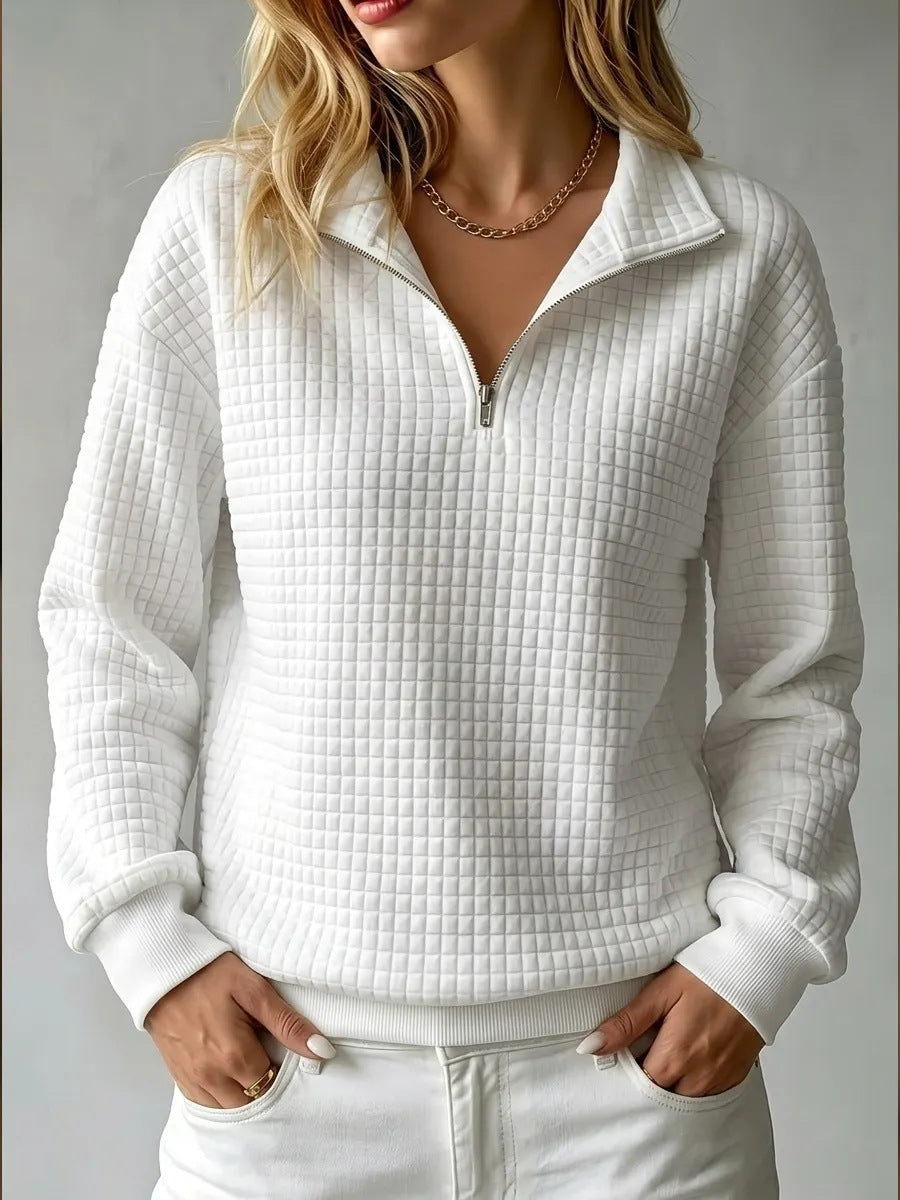 Nanette | Womens Quarter Zip Sweater Waffle Knit Longline Pullover Sweatshirt