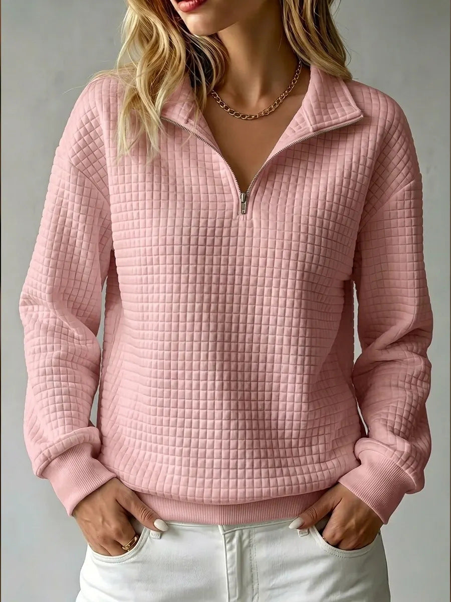 Nanette | Womens Quarter Zip Sweater Waffle Knit Longline Pullover Sweatshirt