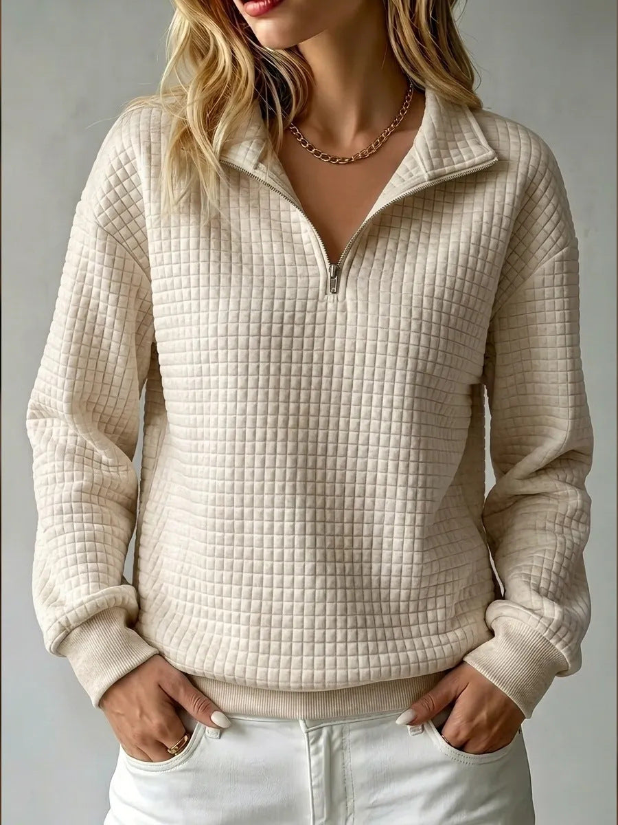 Nanette | Womens Quarter Zip Sweater Waffle Knit Longline Pullover Sweatshirt