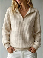 Nanette | Womens Quarter Zip Sweater Waffle Knit Longline Pullover Sweatshirt