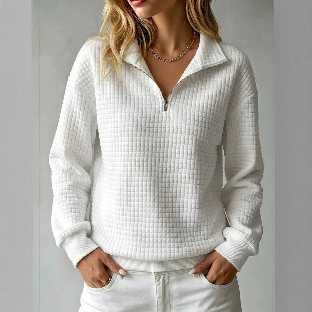 Nanette | Womens Quarter Zip Sweater Waffle Knit Longline Pullover Sweatshirt