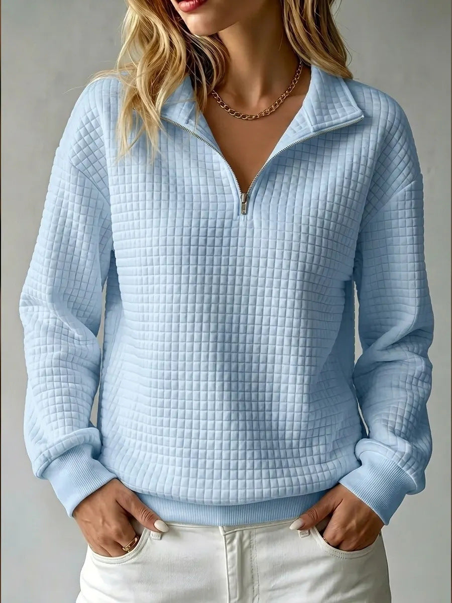 Nanette | Womens Quarter Zip Sweater Waffle Knit Longline Pullover Sweatshirt