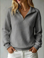 Nanette | Womens Quarter Zip Sweater Waffle Knit Longline Pullover Sweatshirt