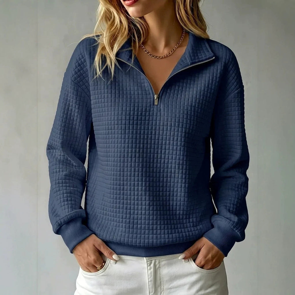 Nanette | Womens Quarter Zip Sweater Waffle Knit Longline Pullover Sweatshirt