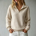 Nanette | Womens Quarter Zip Sweater Waffle Knit Longline Pullover Sweatshirt