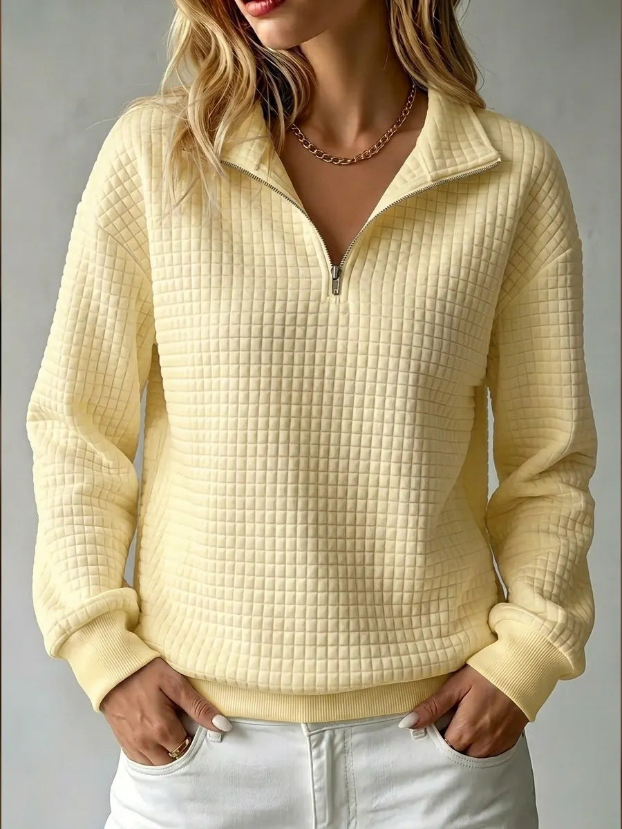 Nanette | Womens Quarter Zip Sweater Waffle Knit Longline Pullover Sweatshirt