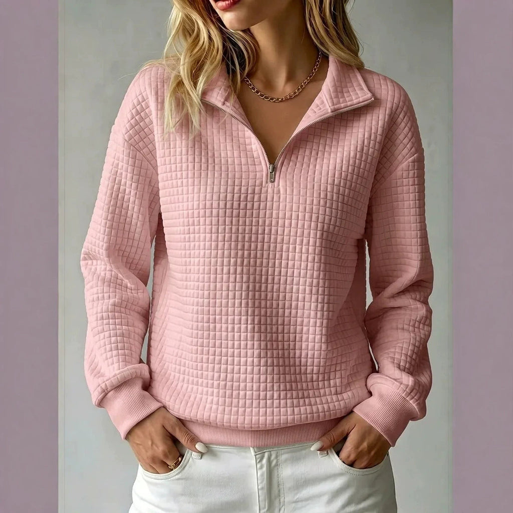 Nanette | Womens Quarter Zip Sweater Waffle Knit Longline Pullover Sweatshirt