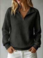Nanette | Womens Quarter Zip Sweater Waffle Knit Longline Pullover Sweatshirt
