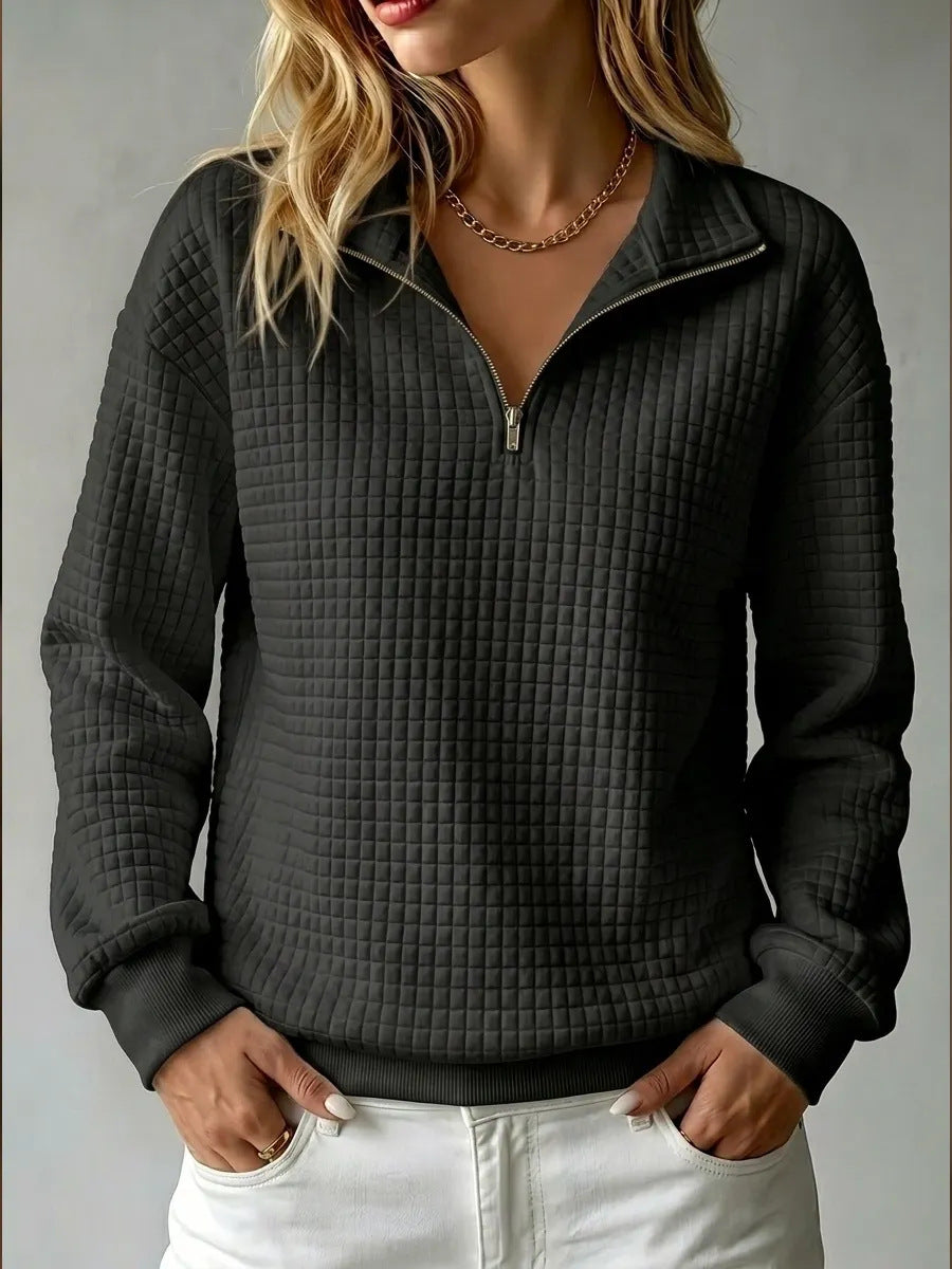 Nanette | Womens Quarter Zip Sweater Waffle Knit Longline Pullover Sweatshirt