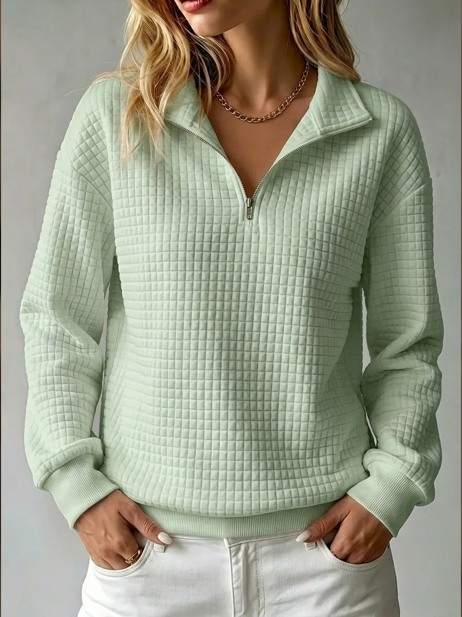 Nanette | Womens Quarter Zip Sweater Waffle Knit Longline Pullover Sweatshirt